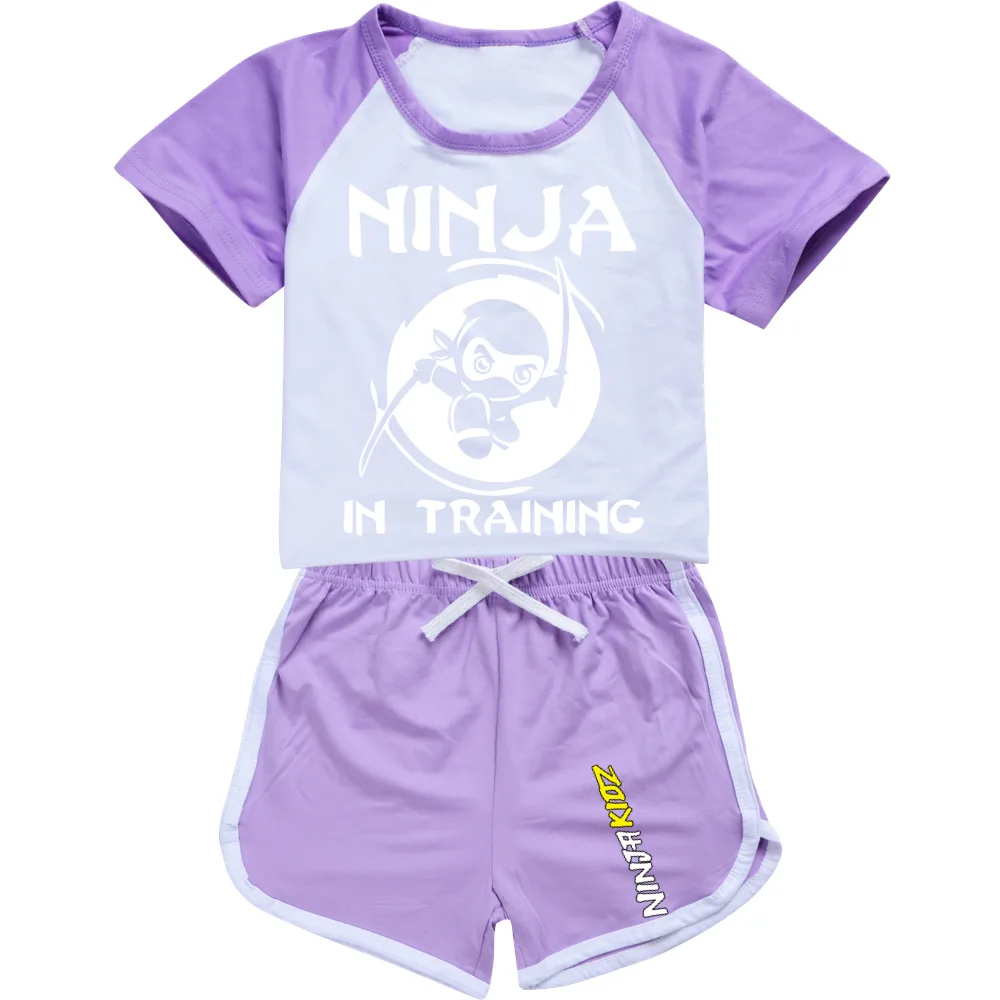 Комплект летней одежды для девочек и мальчиков NINJA KIDZ, детская спортивная футболка + брюки, комплект из 2 предметов, Детская одежда, Удобная одежда, пижама 5