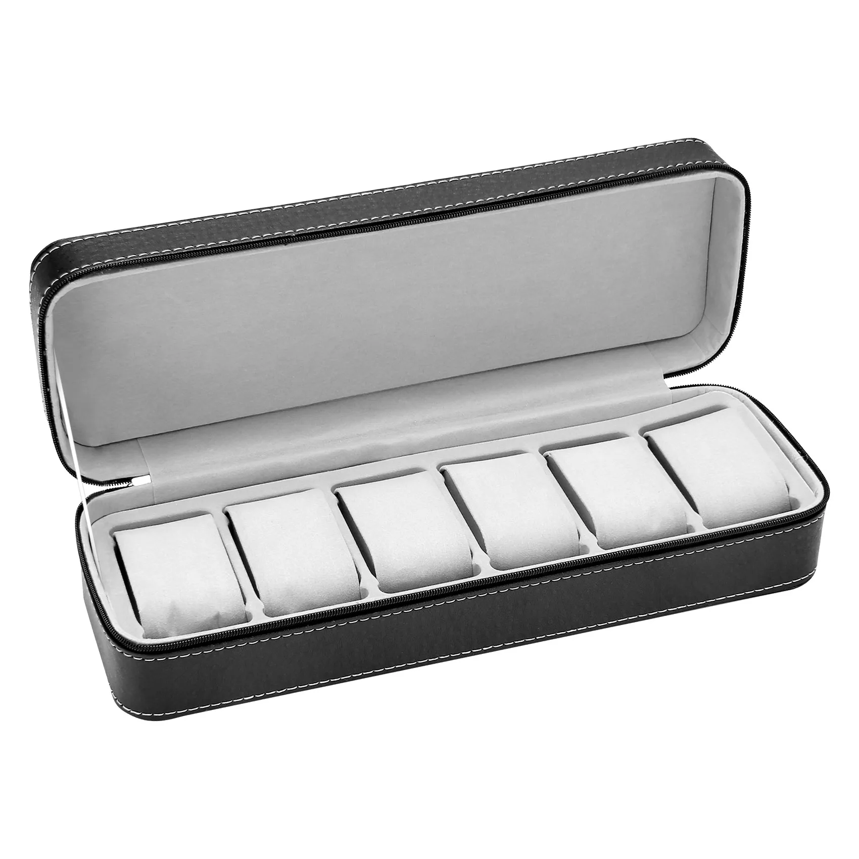 Коробка для часов с 6 слотами, Портативный дорожный чехол на молнии, коробка для хранения ювелирных изделий (черный) 1