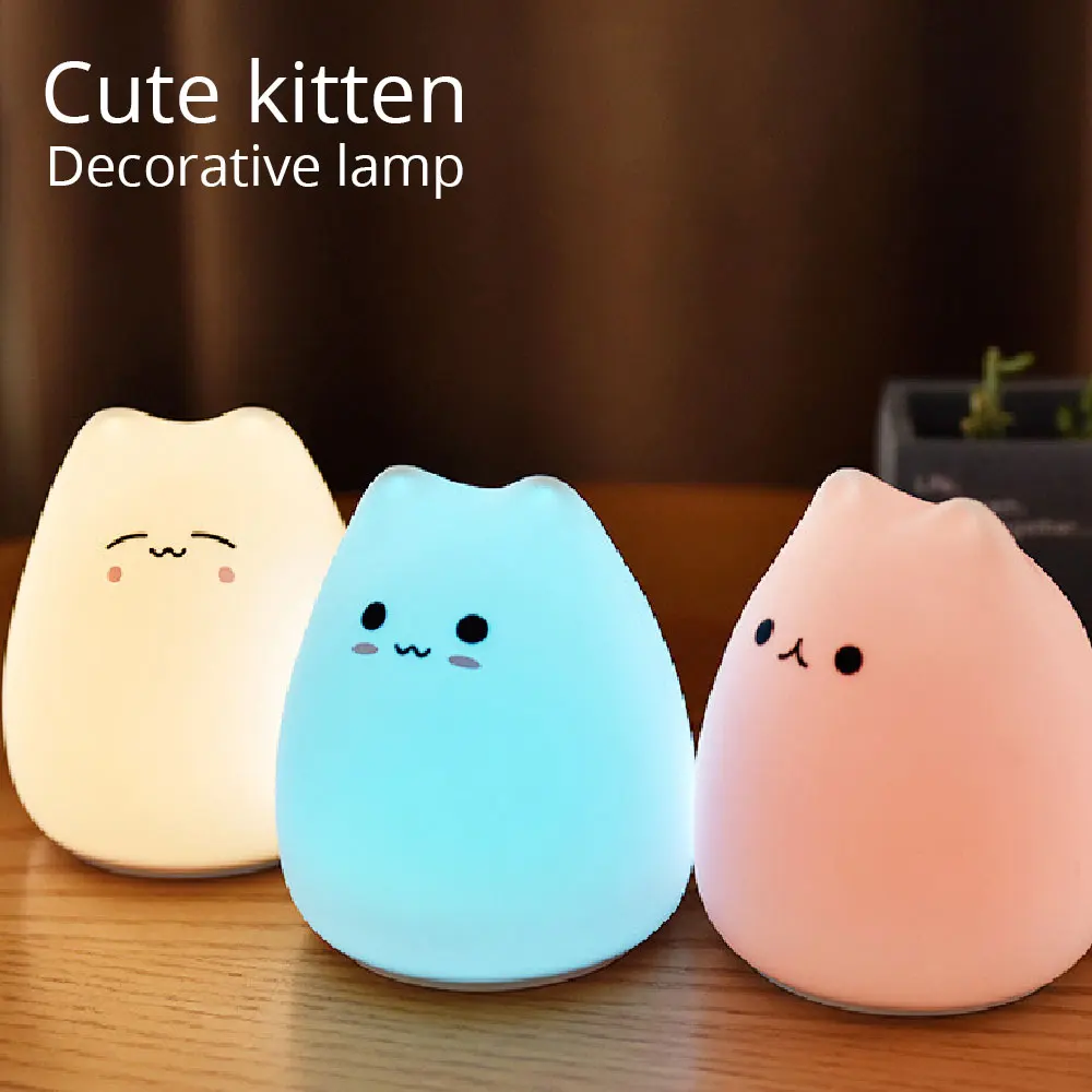Кошка, Силиконовое животное, Яркий подарок ребенку на праздник, Креативный Декор для спальни, Настольная лампа, Светодиодный ночник, сенсорный датчик 0