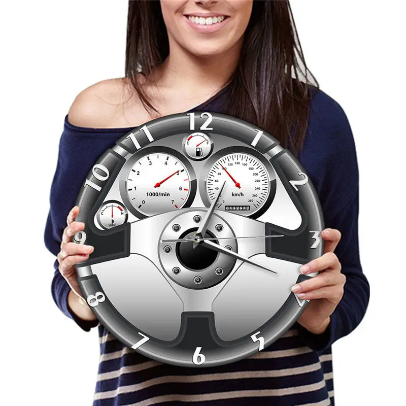 Креативные 12-дюймовые настенные часы - Уникальный дизайн автомобильного рулевого колеса и приборной панели для гостиной, бара и домашнего декора 5