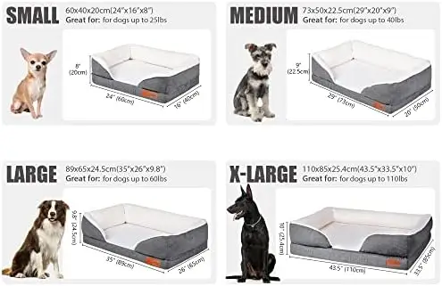 Кровать для собак с основанием из пены с эффектом памяти -Диван для отдыха для собак со съемным моющимся чехлом, Кушетки для домашних животных для маленьких собак и кошек (средний 4