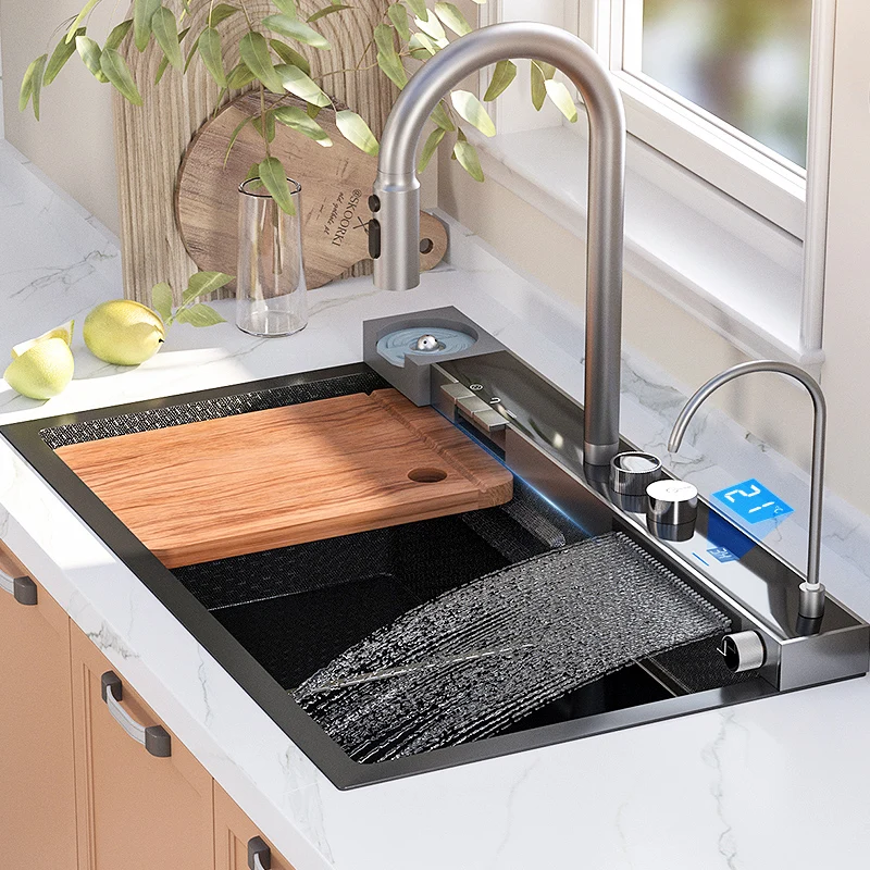 Кухонная раковина с водопадом из нержавеющей стали Nano 304, современная многофункциональная раковина, большой отсек для ремонта кухни 0