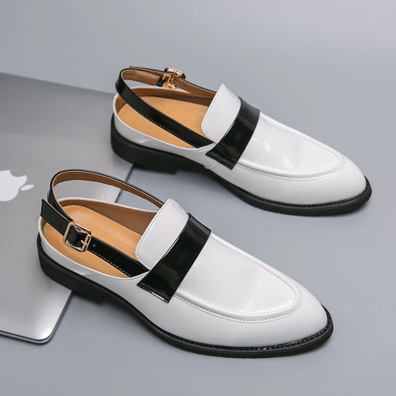 Летняя белая свадебная модельная обувь, Мужские деловые офисные сандалии, высококачественные мужские лоферы, Брендовая уличная обувь для вождения на плоской подошве 3