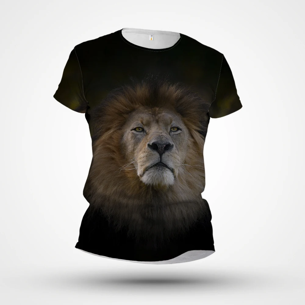 Лето 2023, Новая детская футболка с 3D цифровой печатью Льва, Свободный крой, мужской Модный удобный топ с коротким рукавом и круглым вырезом 0