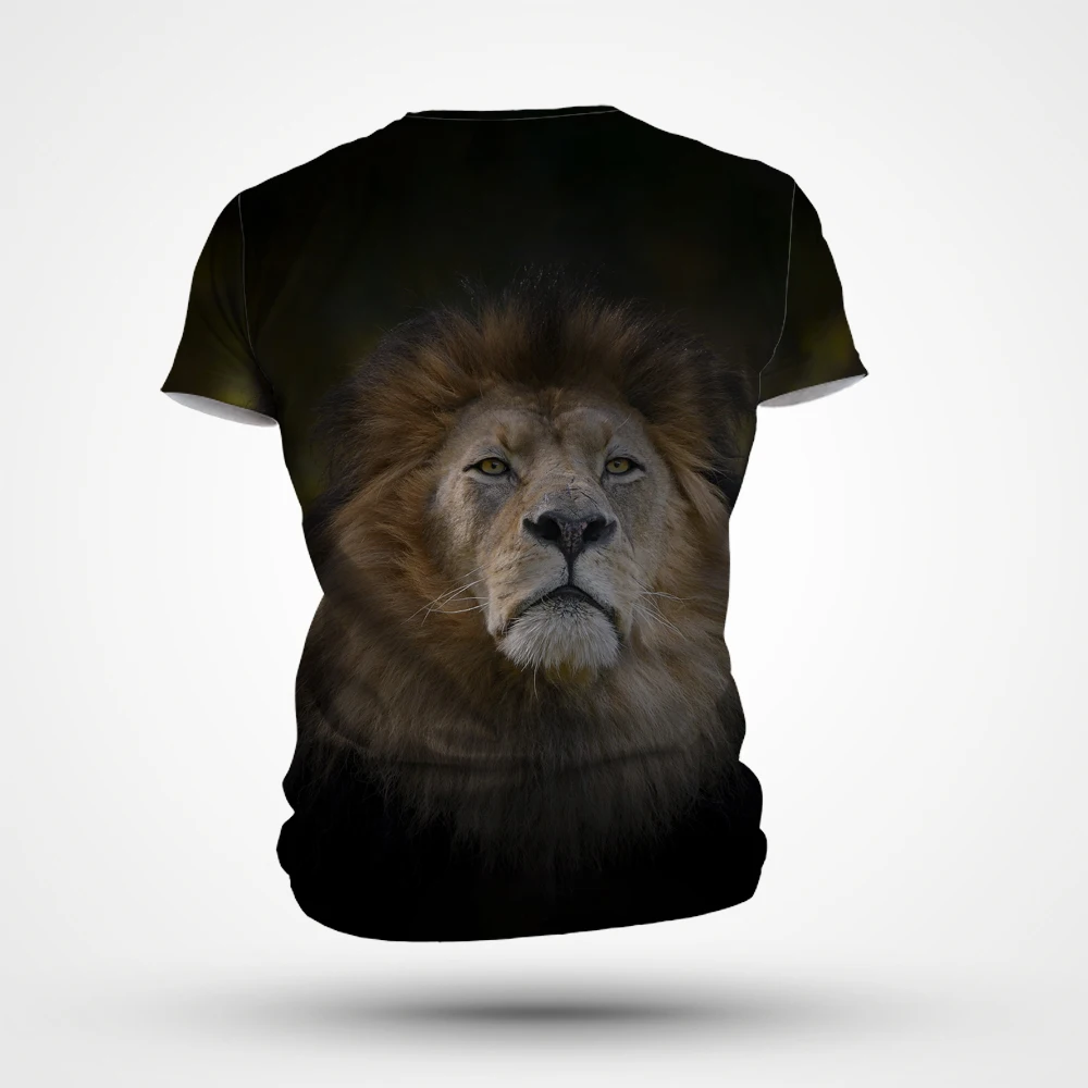Лето 2023, Новая детская футболка с 3D цифровой печатью Льва, Свободный крой, мужской Модный удобный топ с коротким рукавом и круглым вырезом 1
