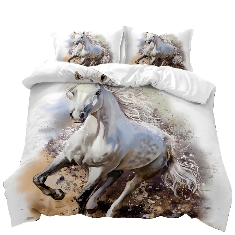 Лошадь пододеяльник набор 3D лошадь печати одеяло обложка постельные принадлежности набор животных дикой природы полиэстер пододеяльник двойной королева король размер 0