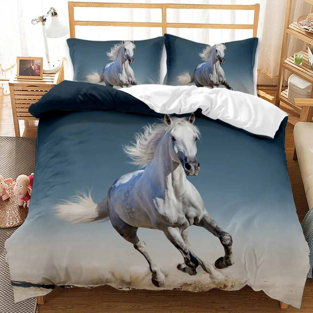 Лошадь пододеяльник набор 3D лошадь печати одеяло обложка постельные принадлежности набор животных дикой природы полиэстер пододеяльник двойной королева король размер 1