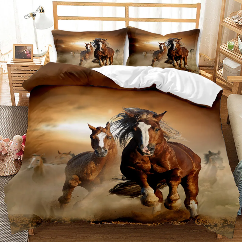 Лошадь пододеяльник набор 3D лошадь печати одеяло обложка постельные принадлежности набор животных дикой природы полиэстер пододеяльник двойной королева король размер 3