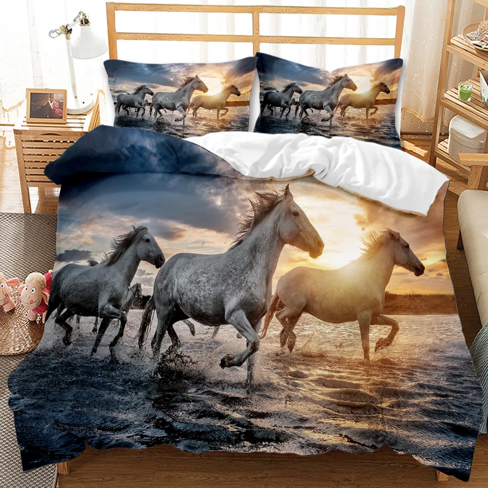 Лошадь пододеяльник набор 3D лошадь печати одеяло обложка постельные принадлежности набор животных дикой природы полиэстер пододеяльник двойной королева король размер 4