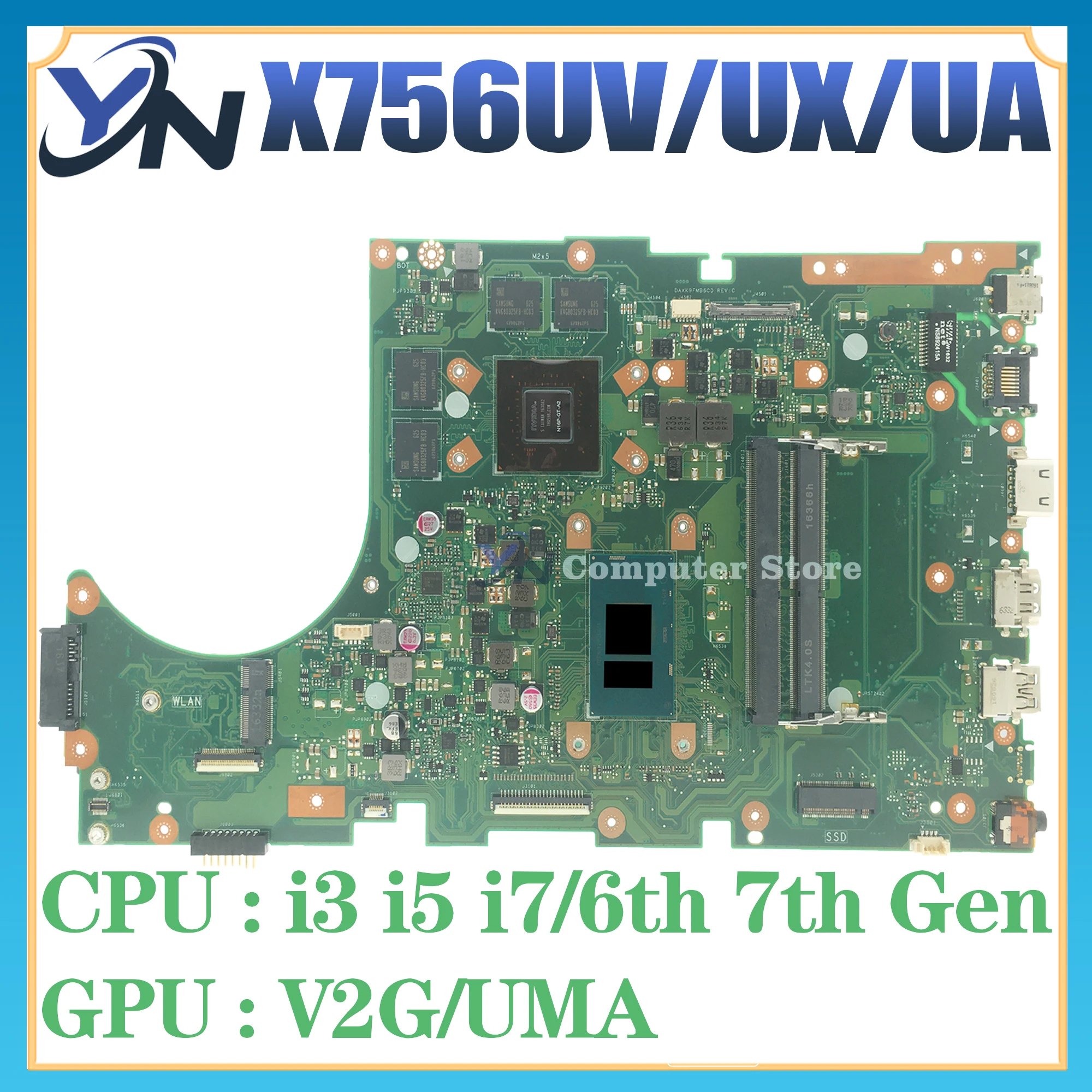 Материнская плата ноутбука A756U Для ASUS X756UQ X756UR X756UAK X756U X756UV X756UJ X756UA X756UQK X756UX Материнская плата I3 I5 I7 UMA/PM/V2G 0