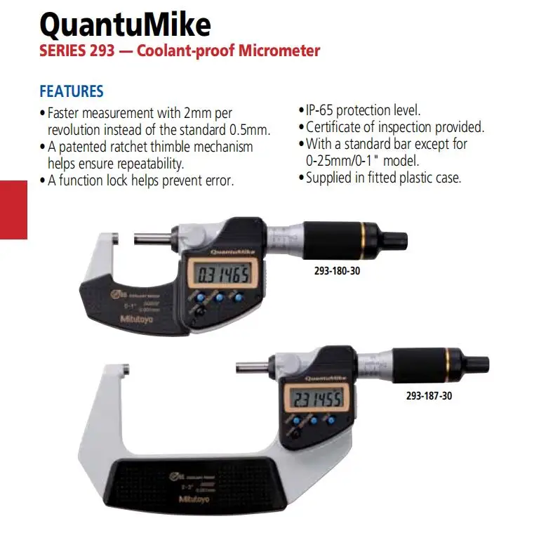 Микрометр для измерения скорости, защищенный от охлаждающей жидкости Mitutoyo IP67,0-25/25-50/50-75/75- 100 мм, 293-140-30 293-141-30 293-142-30 293-143-30 5