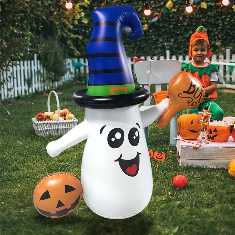 Милый Призрак, несущий тыкву, Надувное украшение на Хэллоуин, Светящиеся игрушки-неваляшки для детей, Декор для дома с привидениями в саду на открытом воздухе 1
