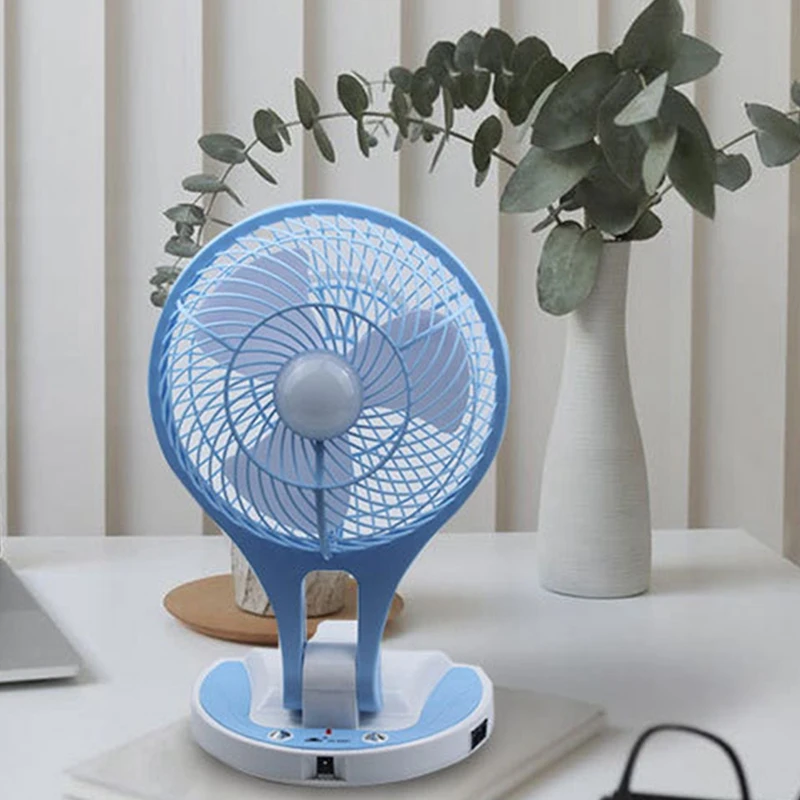 Мини-вентилятор Складной электрический вентилятор Мультяшный портативный вентилятор Настольный вентилятор Портативный настольный домашний с основанием синего цвета 4