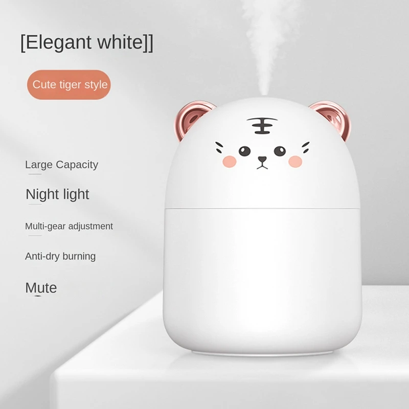 Мини-увлажнитель воздуха для милых домашних животных Объемом 250 мл, подключаемый для использования, Увлажнитель воздуха + Атмосферный светильник для дома, белый 4