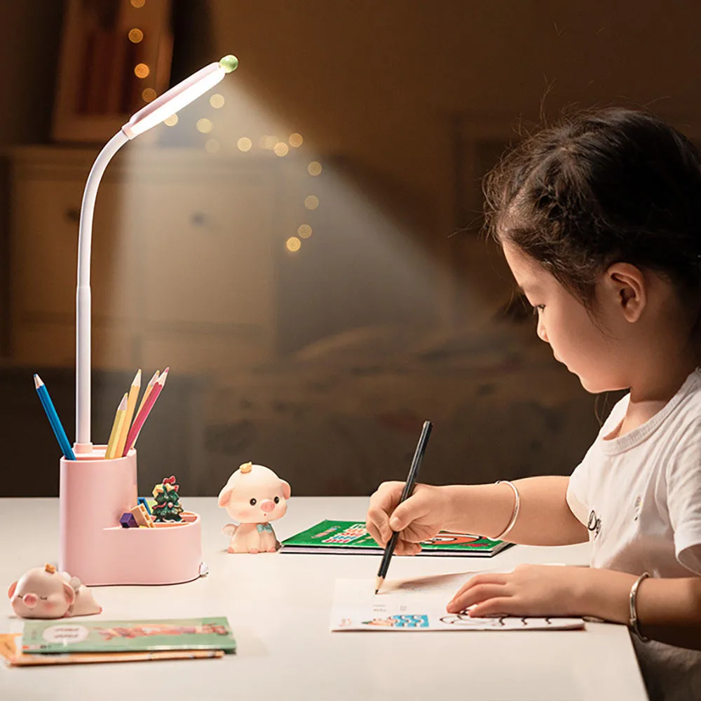 Многофункциональная Настольная Лампа Для Учебы, Студенческая Лампа Для Чтения, Детская Перезаряжаемая Лампа Для Рабочего Стола Kawaii LED, Настольная Лампа 4