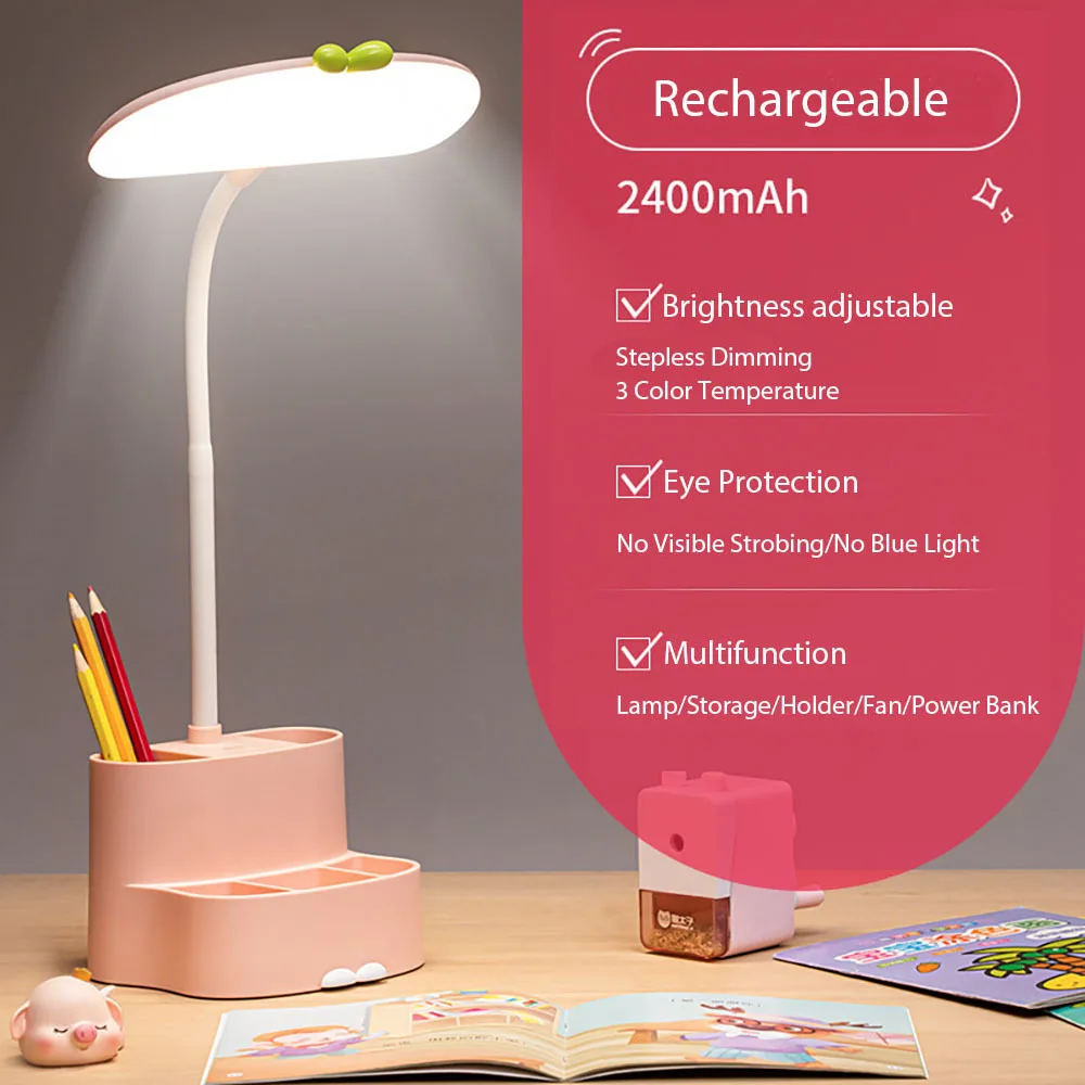 Многофункциональная Настольная Лампа Для Учебы, Студенческая Лампа Для Чтения, Детская Перезаряжаемая Лампа Для Рабочего Стола Kawaii LED, Настольная Лампа 5
