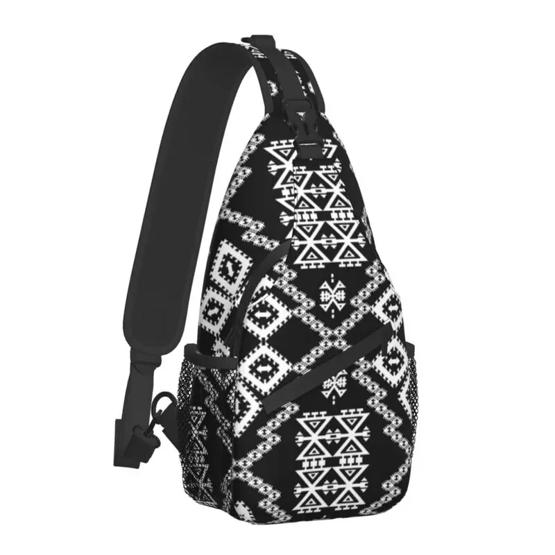Модные черно-белые сумки-слинги Aztec Kilim для мужчин, Геометрический Этнический художественный Нагрудный рюкзак через плечо 1