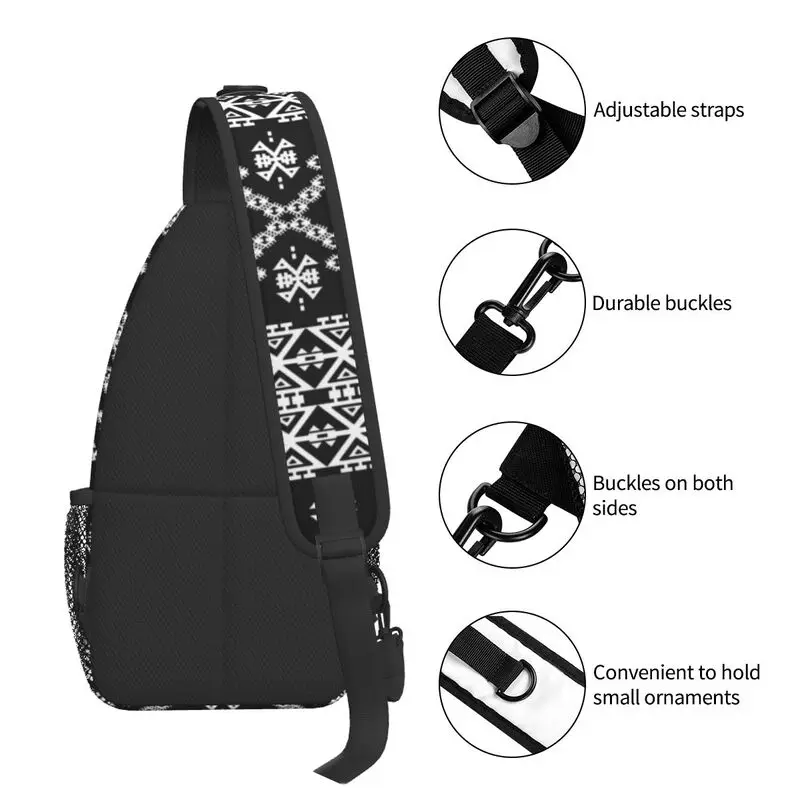 Модные черно-белые сумки-слинги Aztec Kilim для мужчин, Геометрический Этнический художественный Нагрудный рюкзак через плечо 4