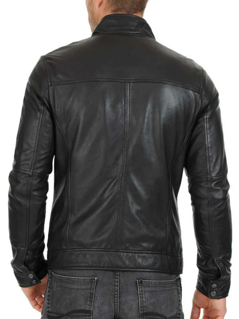 Мужская кожаная куртка со стоячим воротником, мотоциклетная легкая верхняя одежда из натуральной кожи 2