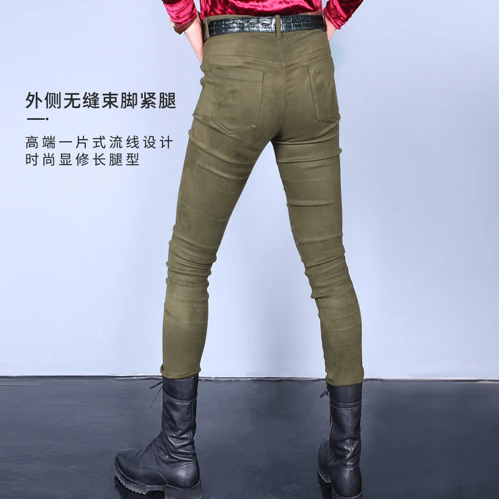 Мужские сексуальные повседневные узкие брюки, эластичные армейские зеленые брюки, стильные искусственная кожа 3