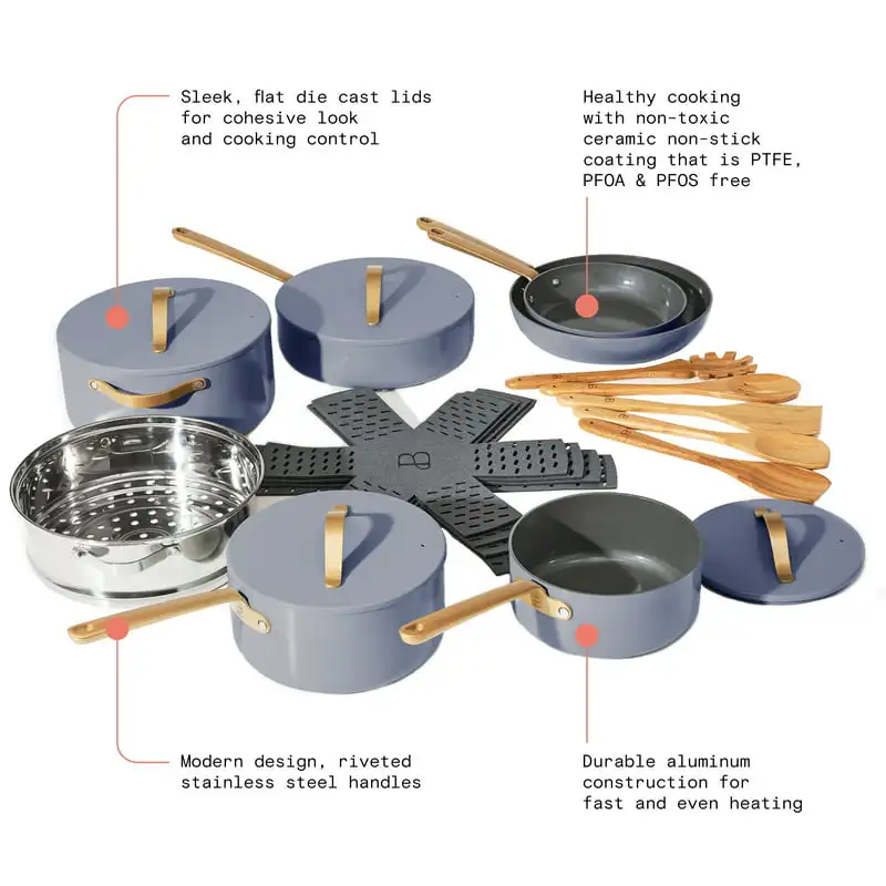 Набор керамической посуды с антипригарным покрытием василькового цвета от Drew Barrymore, Металлическая форма для выпечки, принадлежности и инструменты для выпечки круглых тортов 3