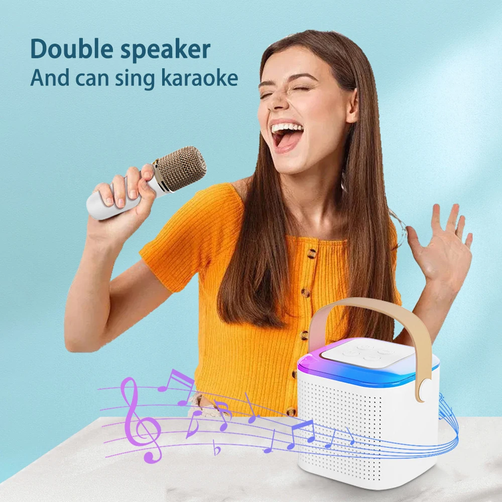 Новая Микрофонная Караоке-машина для Взрослых и детей, Сабвуфер, Портативная Bluetooth-Акустическая Система с 2 Беспроводными Микрофонами, Музыкальный Плеер 1