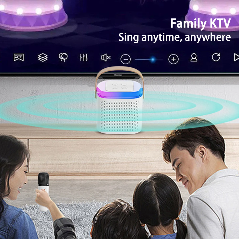Новая Микрофонная Караоке-машина для Взрослых и детей, Сабвуфер, Портативная Bluetooth-Акустическая Система с 2 Беспроводными Микрофонами, Музыкальный Плеер 3