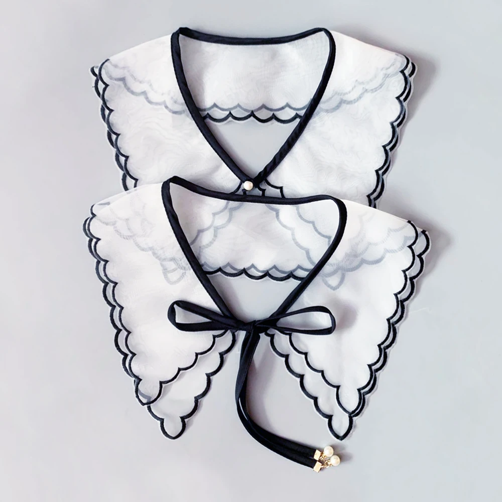 Новая Шифоновая блузка с фальшивым воротником в Милом стиле, Съемный воротник Для женщин, украшение из жемчуга, Повседневная рубашка, Шаль, Женские аксессуары 0