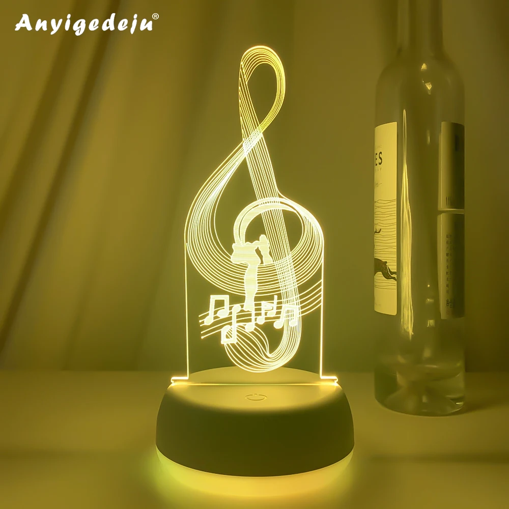 Новейшая 3D Иллюзия Детский ночник Музыкальная нота Ночник с голограммой Светодиодный сенсорный датчик Красочные прикроватные лампы с питанием от аккумулятора USB 0