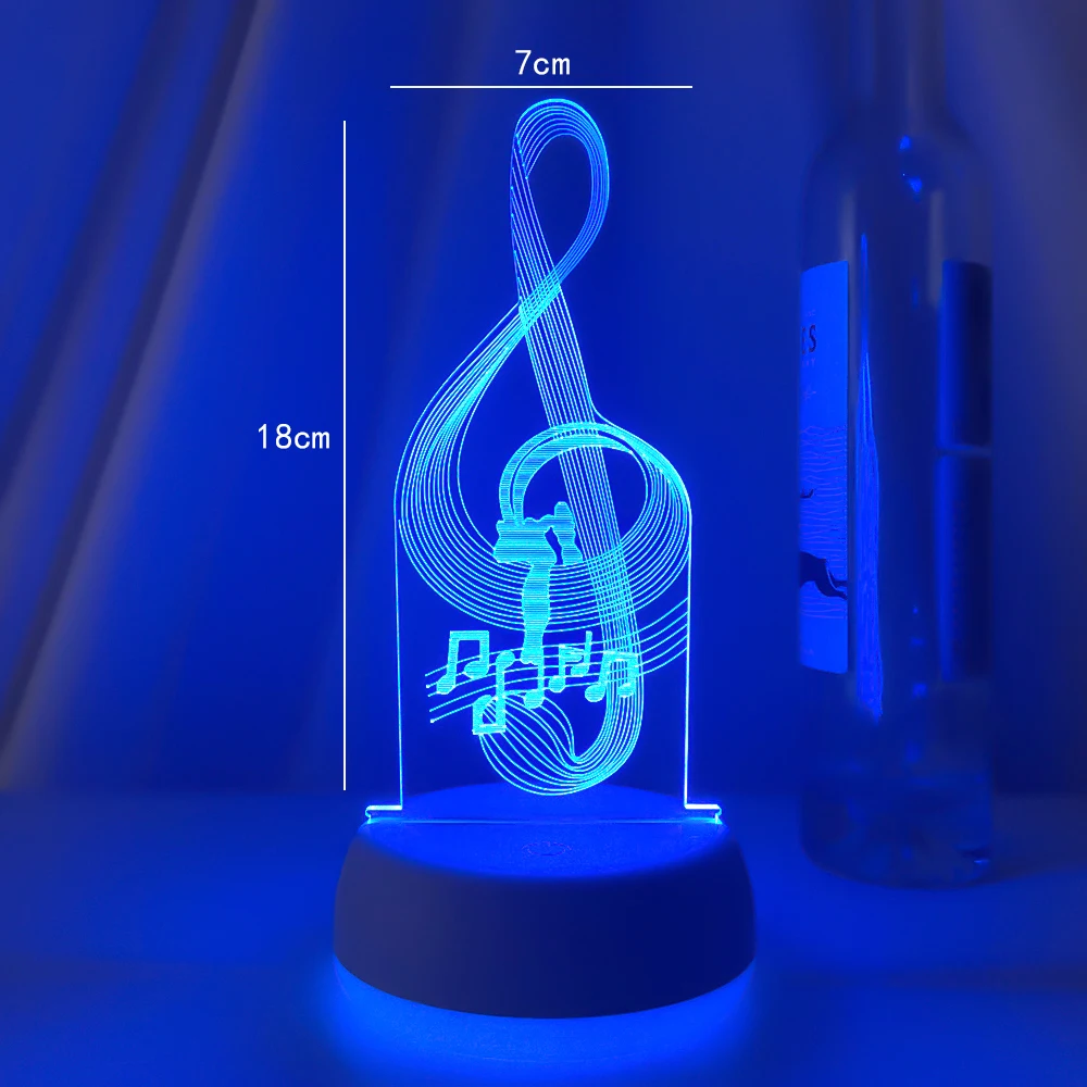 Новейшая 3D Иллюзия Детский ночник Музыкальная нота Ночник с голограммой Светодиодный сенсорный датчик Красочные прикроватные лампы с питанием от аккумулятора USB 5