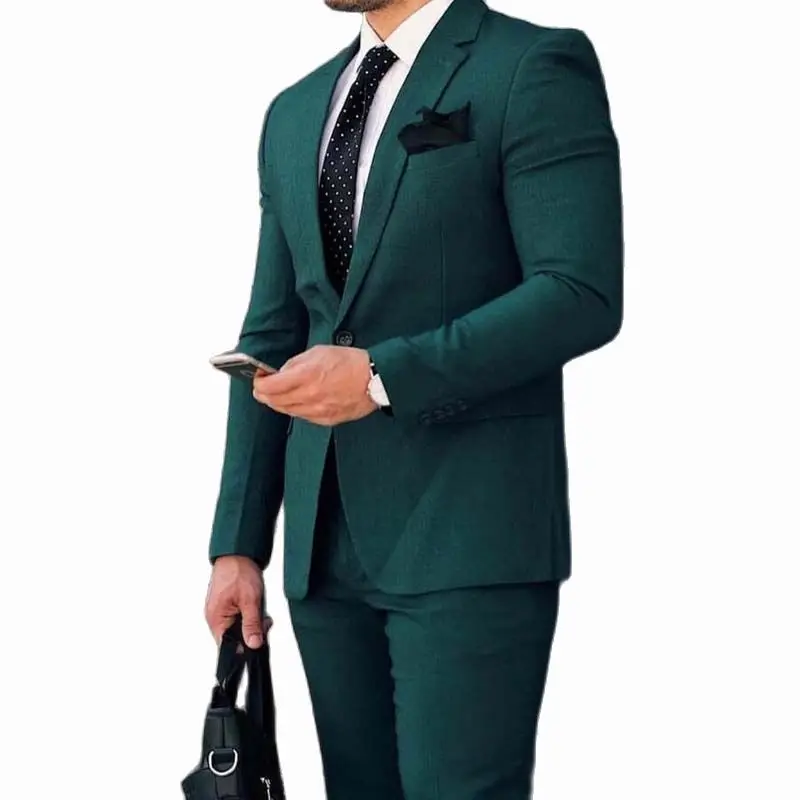 Новейшие разработки Темно-зеленых Мужских Костюмов 2023 Slim Fit С Вырезами на лацканах, Смокинг Жениха, Индивидуальный костюм Homme Mariage, 2 предмета (куртка + брюки) 1