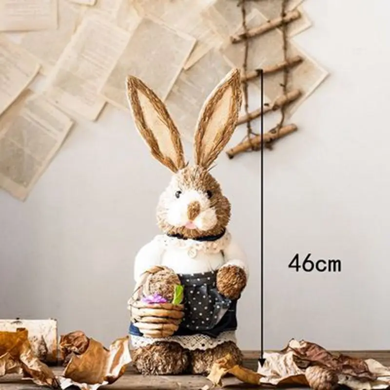 Пасхальный соломенный орнамент в виде кролика, Креативный искусственный кролик, кукла, венок, фартук, статуэтка, Праздничная вечеринка, дом 1
