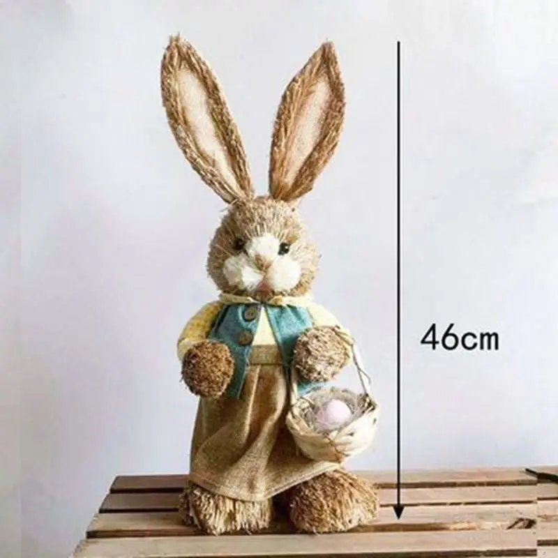 Пасхальный соломенный орнамент в виде кролика, Креативный искусственный кролик, кукла, венок, фартук, статуэтка, Праздничная вечеринка, дом 2