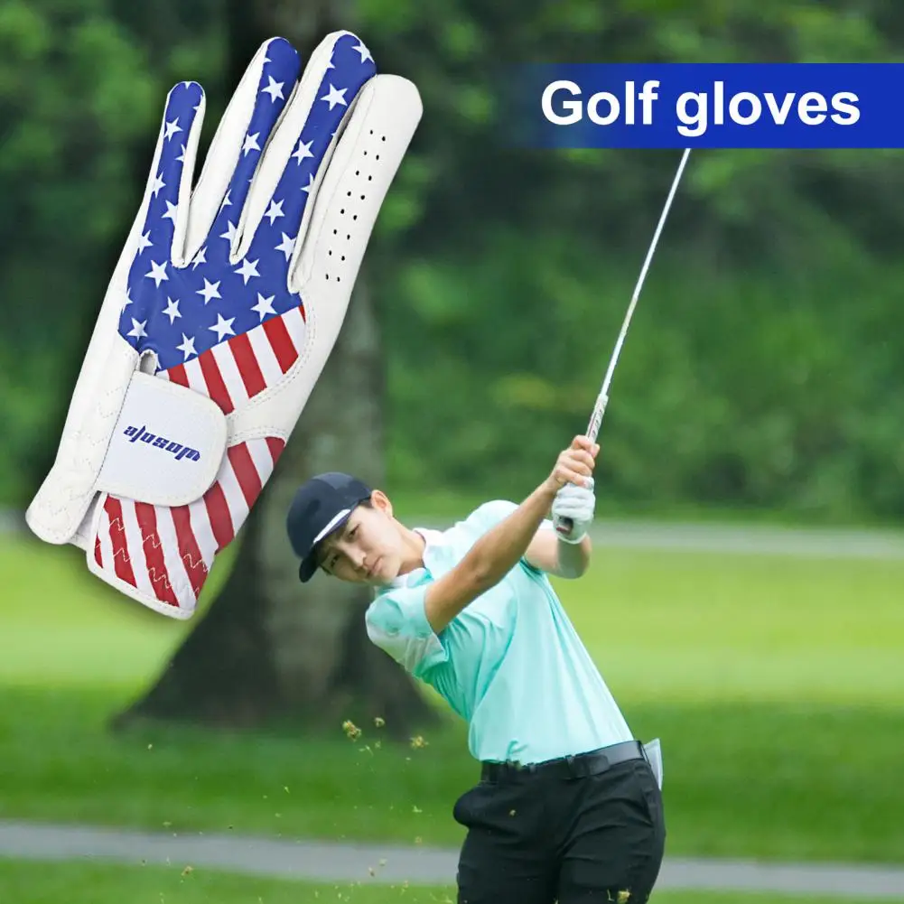 Перчатка для гольфа из лайкрового волокна, мужская перчатка для гольфа с регулируемой застежкой и рисунком американского флага, прочная синтетическая кожа для левой руки 0