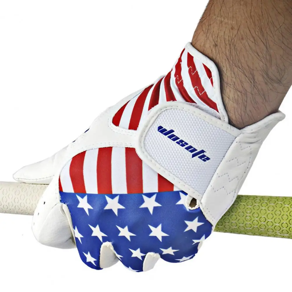 Перчатка для гольфа из лайкрового волокна, мужская перчатка для гольфа с регулируемой застежкой и рисунком американского флага, прочная синтетическая кожа для левой руки 1