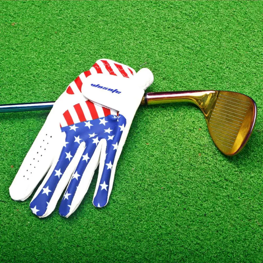 Перчатка для гольфа из лайкрового волокна, мужская перчатка для гольфа с регулируемой застежкой и рисунком американского флага, прочная синтетическая кожа для левой руки 2