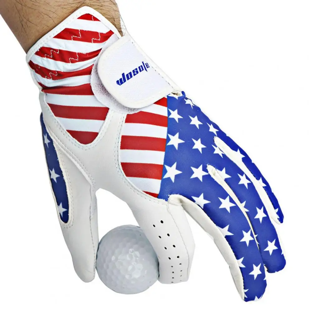 Перчатка для гольфа из лайкрового волокна, мужская перчатка для гольфа с регулируемой застежкой и рисунком американского флага, прочная синтетическая кожа для левой руки 3