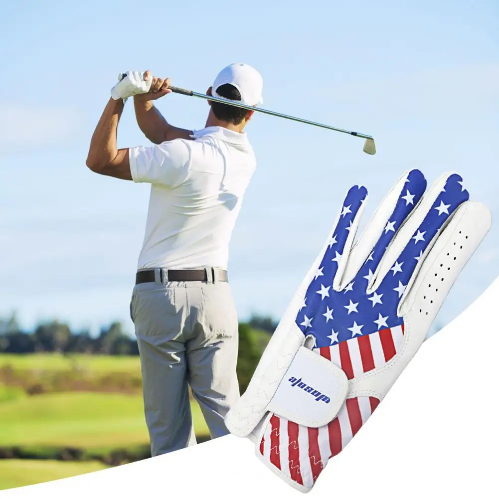 Перчатка для гольфа из лайкрового волокна, мужская перчатка для гольфа с регулируемой застежкой и рисунком американского флага, прочная синтетическая кожа для левой руки 4