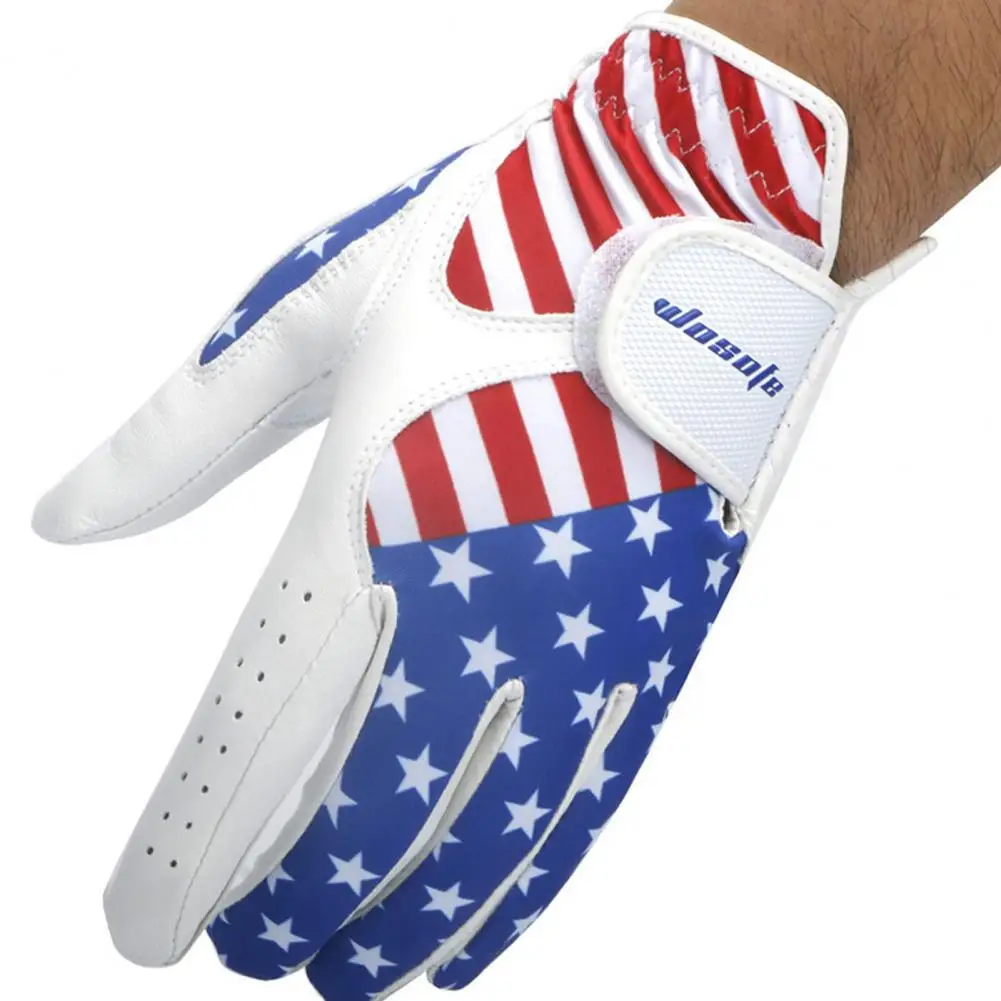 Перчатка для гольфа из лайкрового волокна, мужская перчатка для гольфа с регулируемой застежкой и рисунком американского флага, прочная синтетическая кожа для левой руки 5