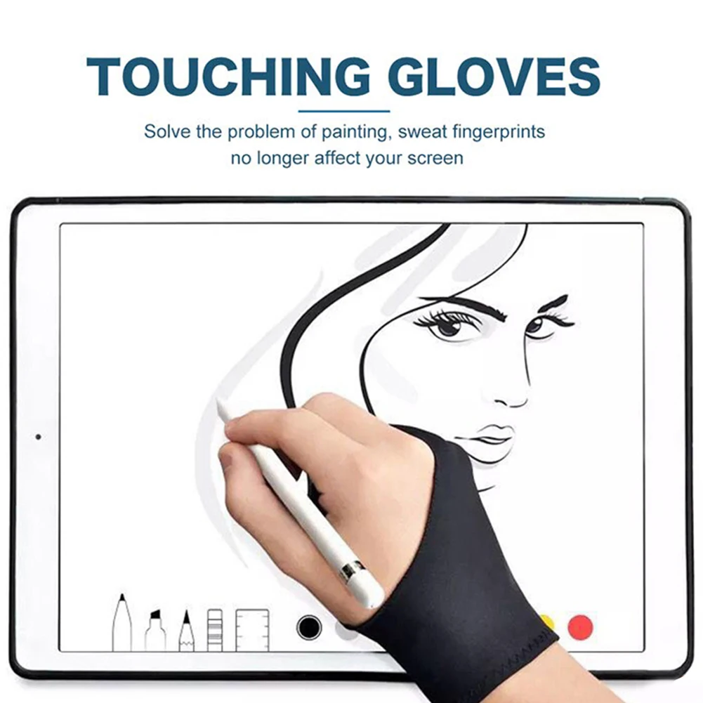 Перчатки для рисования на Планшете с 2 пальцами Правой и левой Руки Anti-Touch Для iPad Pro 9,7 10,5 12,9 Дюймов Из Лайкры с карандашом Для графического рисования 1