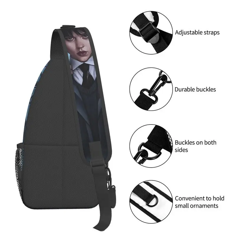 Повседневная сумка-слинг Wednesday Addams для путешествий, мужской рюкзак через плечо в готическом стиле для девочек, рюкзак на плечо 4