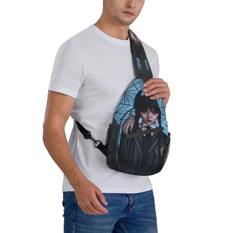 Повседневная сумка-слинг Wednesday Addams для путешествий, мужской рюкзак через плечо в готическом стиле для девочек, рюкзак на плечо 5
