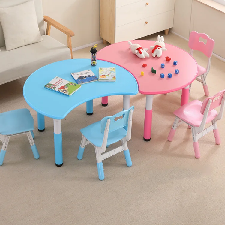 Подъемный стол и стул для обучения в детском саду в форме луны, набор бытовых детских огнеупорных настольных игр 5