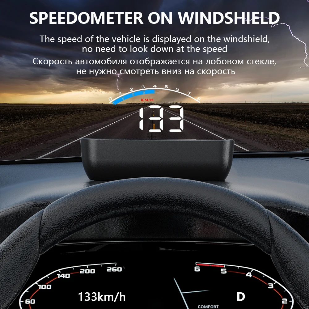 Проектор лобового стекла автомобиля WYOBD M6S OBD2 HUD Цифровой измеритель скорости температуры воды Подключи и играй Автоаксессуары Головной дисплей 2
