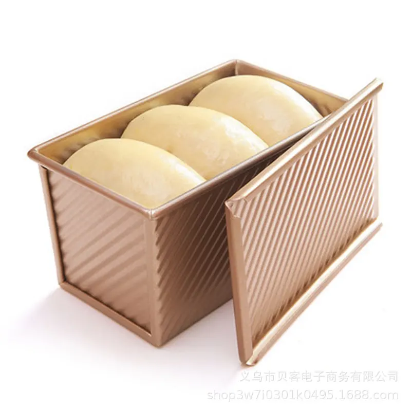 Прямоугольная форма для выпечки хлеба с крышкой, форма для выпечки торта, тостов, антипригарная коробка для тостов с крышкой, форма для хлеба из золотой алюминизированной стали 2