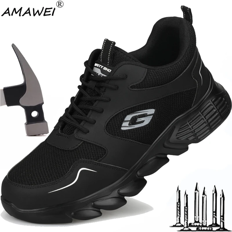 Рабочие защитные ботинки AMAWEI, мужская защитная обувь со стальным носком, мужские легкие неразрушаемые ботинки, кроссовки с защитой от проколов, мужские удобные 0