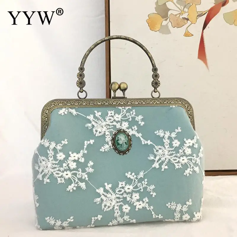 Ретро кружевная сумка в китайском стиле, портативная маленькая сумка, Элегантная однотонная сумка для ручной работы в китайском стиле для женской свадьбы или вечеринки 2