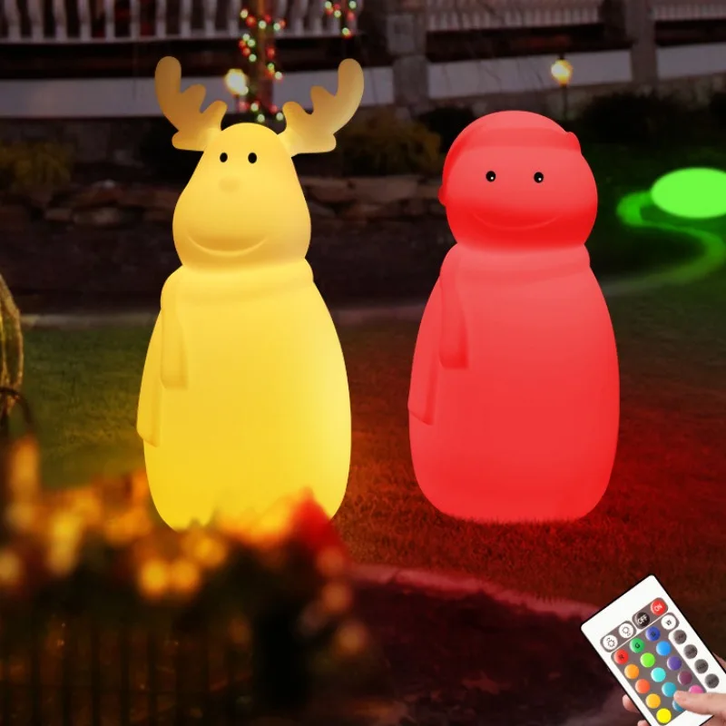 Рождественские светящиеся фонари в виде Лося и Снеговика на солнечной батарее, Напольные красочные декорации для Хэллоуина, Сад во дворе, Газон, Ландшафтные лампы 5