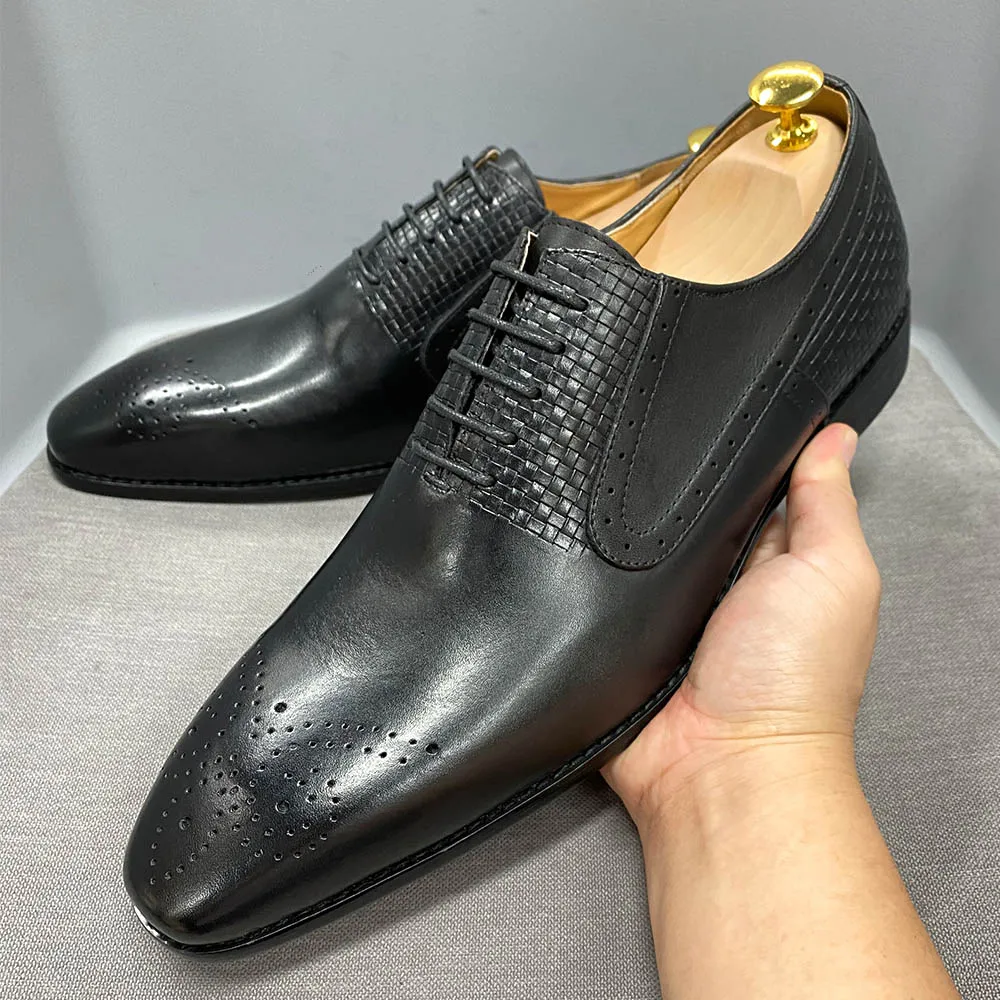 Роскошные брендовые мужские туфли-оксфорды, Модные Зеленые Черные мужские модельные туфли из натуральной кожи на шнуровке, Свадебные офисные деловые официальные туфли 4