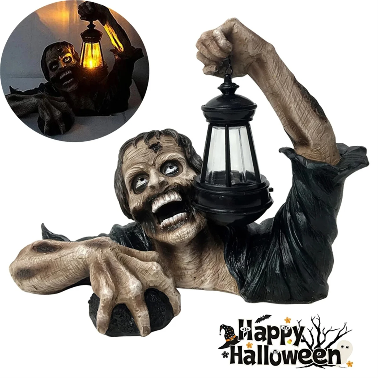 Садовая статуя Зомби, фонарь с батарейкой, Декор для Хэллоуина, Уличный декор ужасов, Украшение для Хэллоуина, Изделия из смолы, орнамент для газона 3